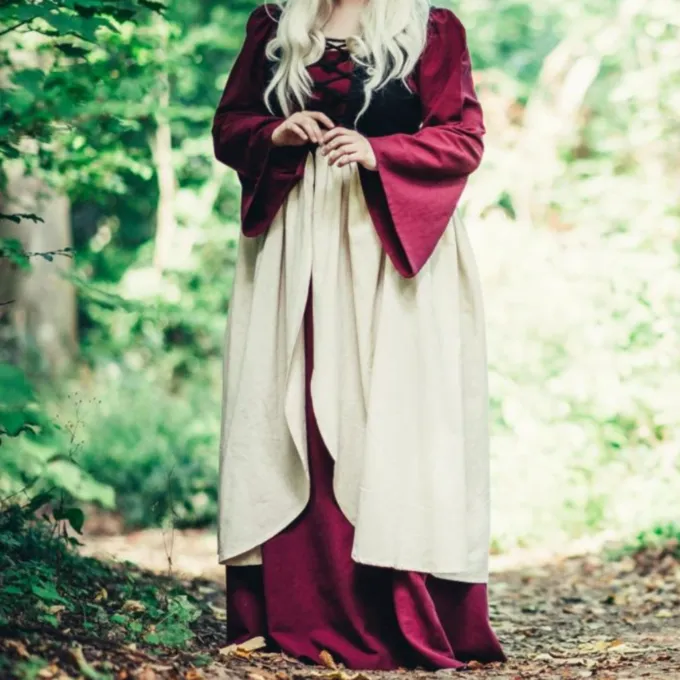 Leonardo Carbone Laatmiddeleeuwse Jurk Aurora, Rood-naturel - Afbeelding 2