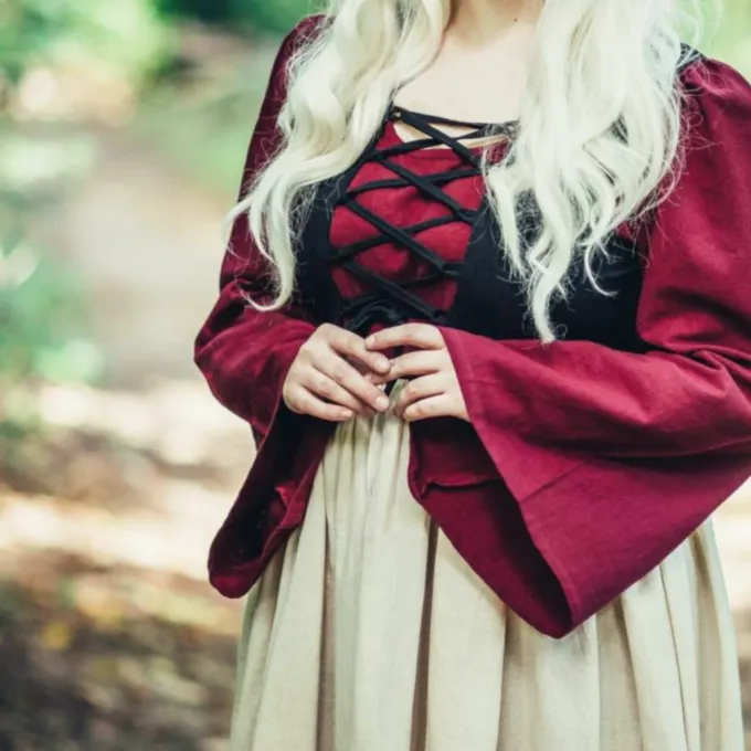 Leonardo Carbone Laatmiddeleeuwse Jurk Aurora, Rood-naturel - Afbeelding 3