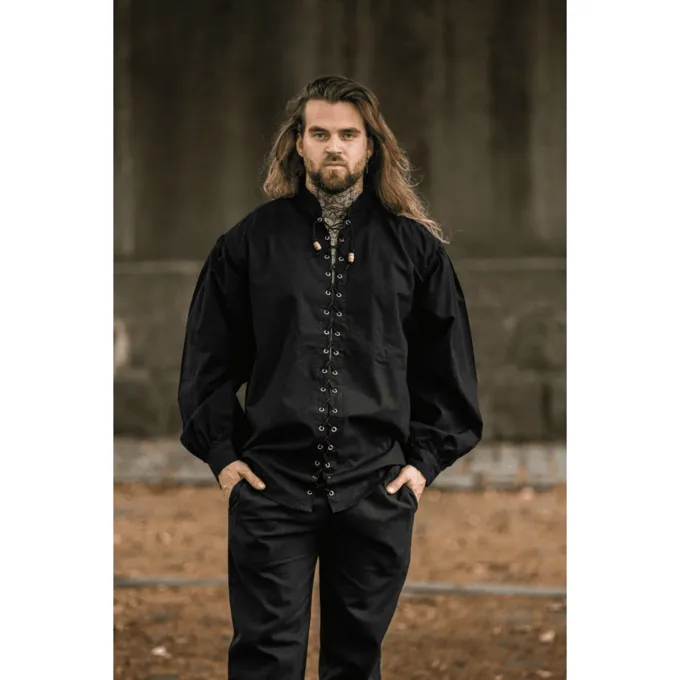 Leonardo Carbone Middeleeuws Hemd Dagwin, Zwart - Afbeelding 2