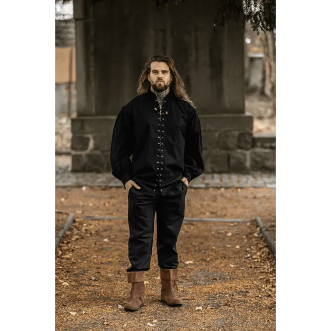 Leonardo Carbone Middeleeuws Hemd Dagwin, Zwart - Afbeelding 3