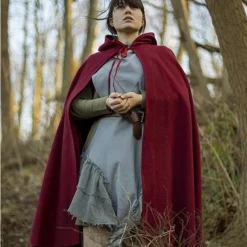 Epic Armoury Wollen Cape Met Kap, 100% Wol, Donkerrood